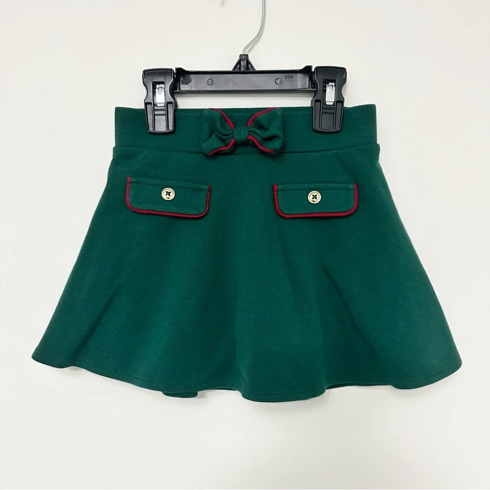 Gymboree Girls Border Ponte Skort in Nutcracker Green Mini Skirt Red Trim size 6